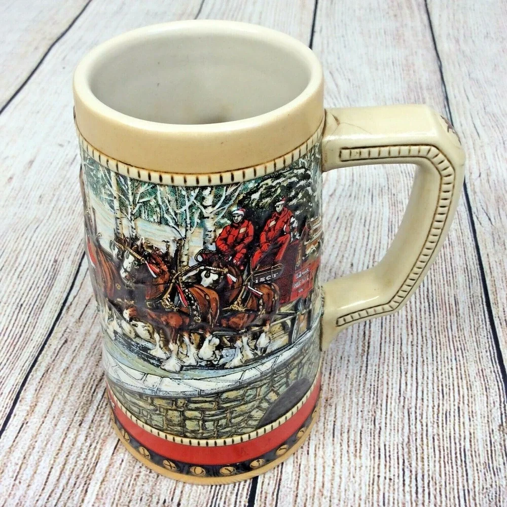 1988 Anheuser Busch Budweiser Clydesdale Holiday Beer Stein Collectors Series
